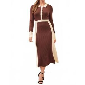 NEW RIVIR brunch date dress in brown/cream